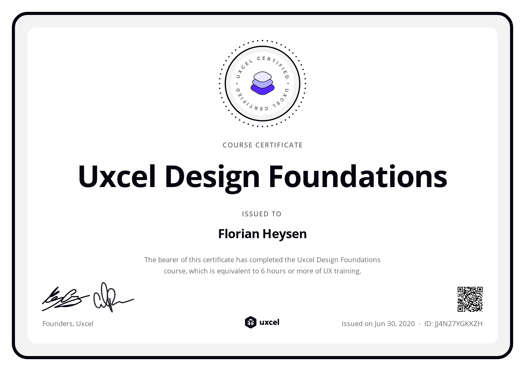 Florian Heysen's certificate